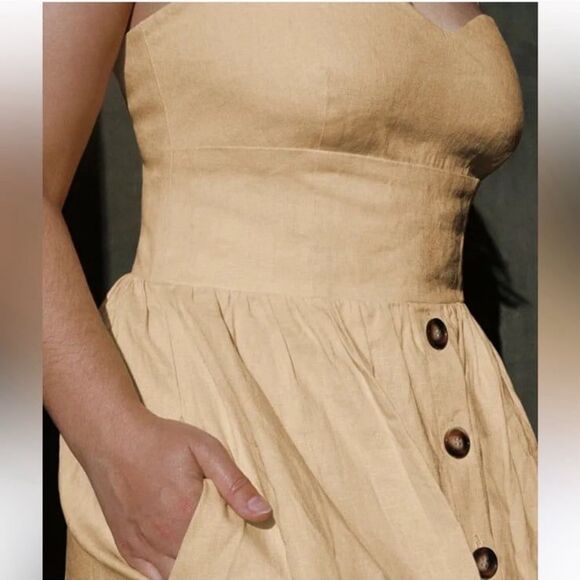 Reformation Cale Linen Midi Dress in Parmesan Size 0 - Picture 6 of 10